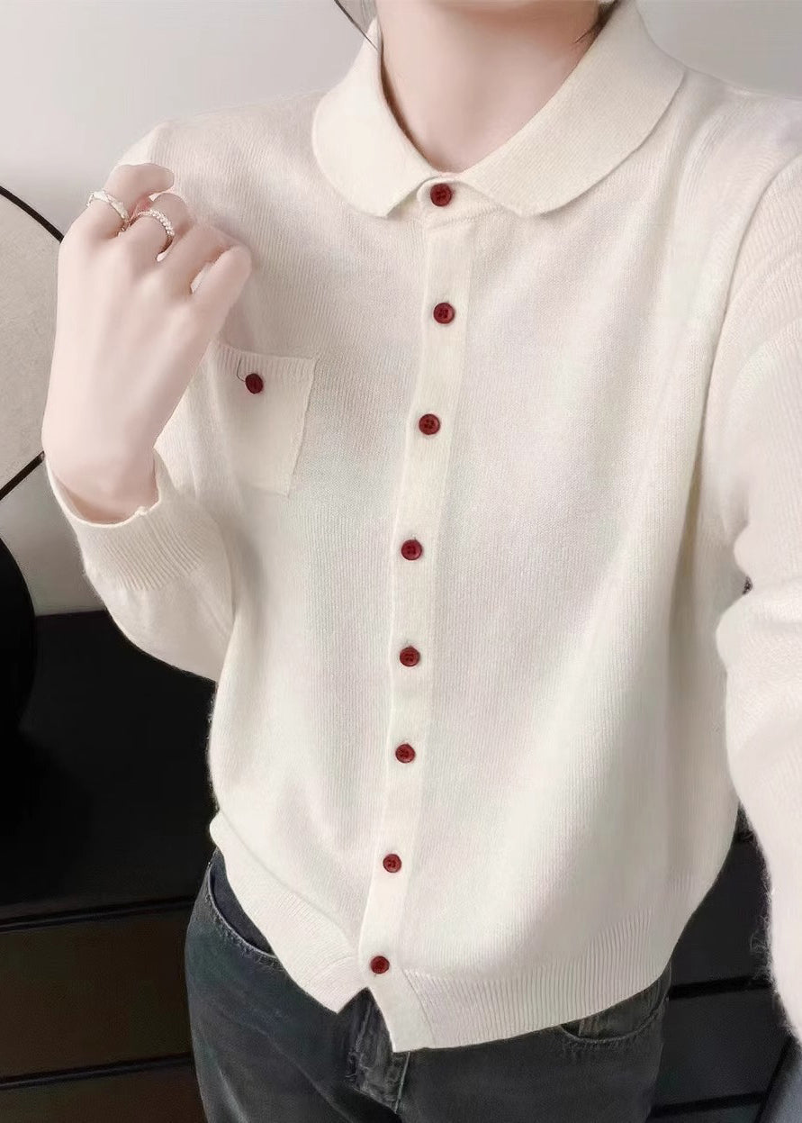 Damen Lila Peter Pan Kragen Knopf Strickpullover Herbst QX036