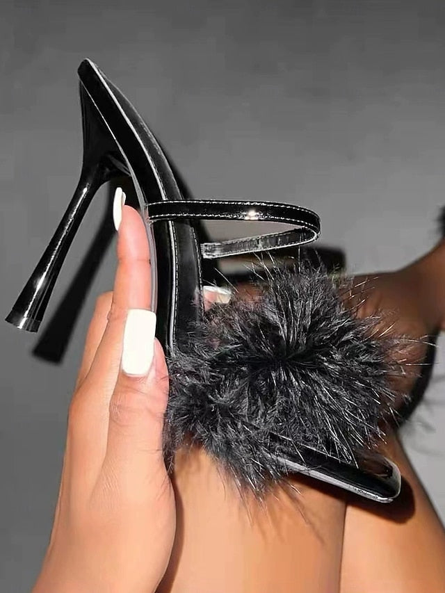 – Feathered Green Bold High Heeled Sandals