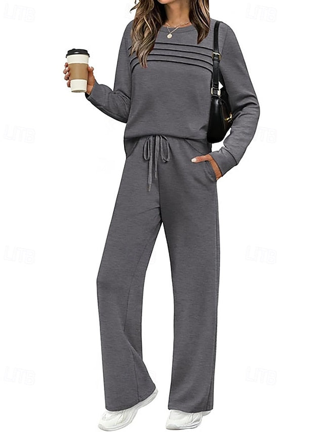 Women's Pants Sets Bolero Top Long Sleeve Round Neck Plain