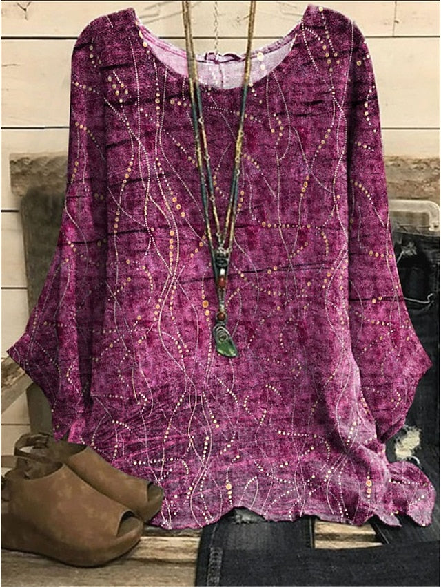 Women's Blouse Long Sleeve Pullover Top Leafy Print Bell