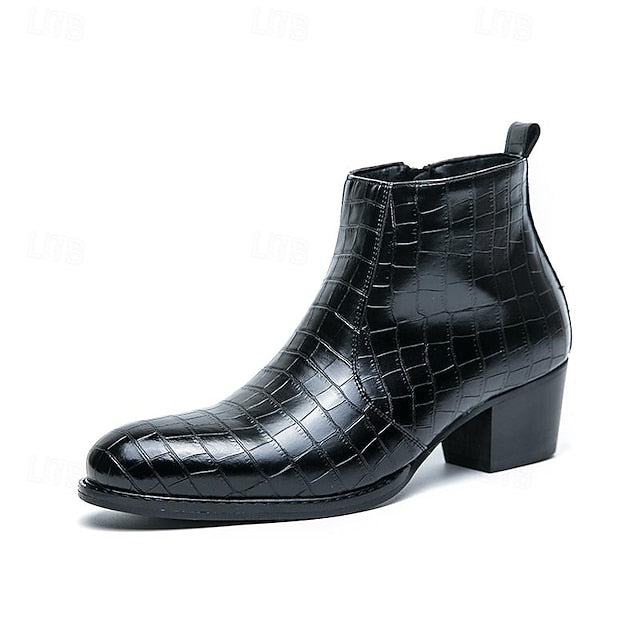 Pattern Brown Boots Crocodile Men's - Ankle Faux Leather