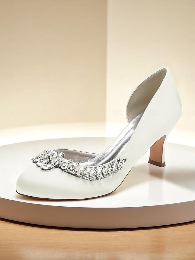 Heels Toe Satin Kitten - Heel Silver Low Women's Round