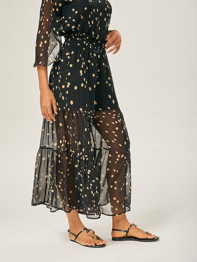 Polka Dot Chiffon Wide-Leg Culottes