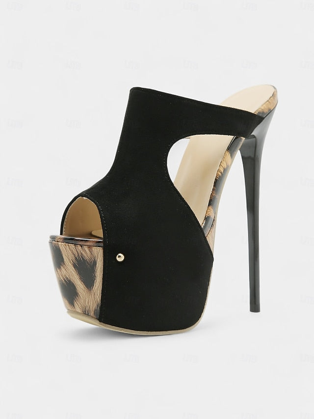 High Peep Toe Platform with Heel Mules Black Women's