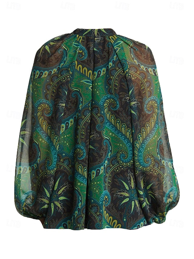 Women's Boho Shirt Blouse Ruffle Paisley Vintage Stylish