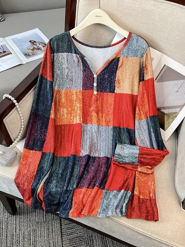 Women's T Shirt Print Graphic Geometric Plaid Vintage