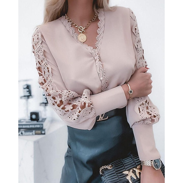 Women's Lace Shirt Blouse Eyelet top White Lace Shirt