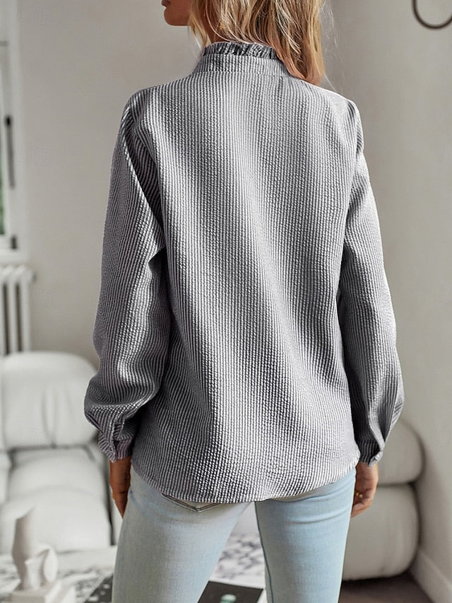 Women's Casual Shirt Button Up Shirt Blouse Ruffle Buttons