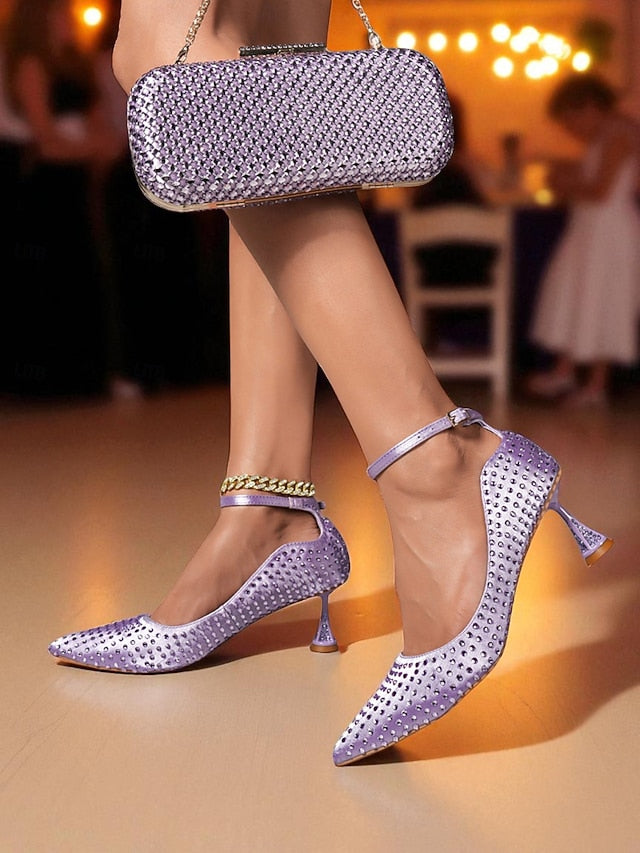 Matching and Clutch Set Women's Heels Bag Green Rhinestone