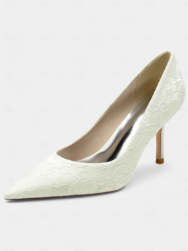 Heels Lace-Embroidered Stiletto Women's Pointed-Toe -