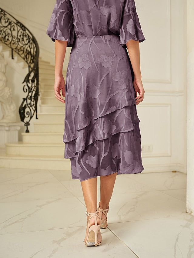 Women's Elegant Midi Mid Waist Skirts Floral Layered Floral