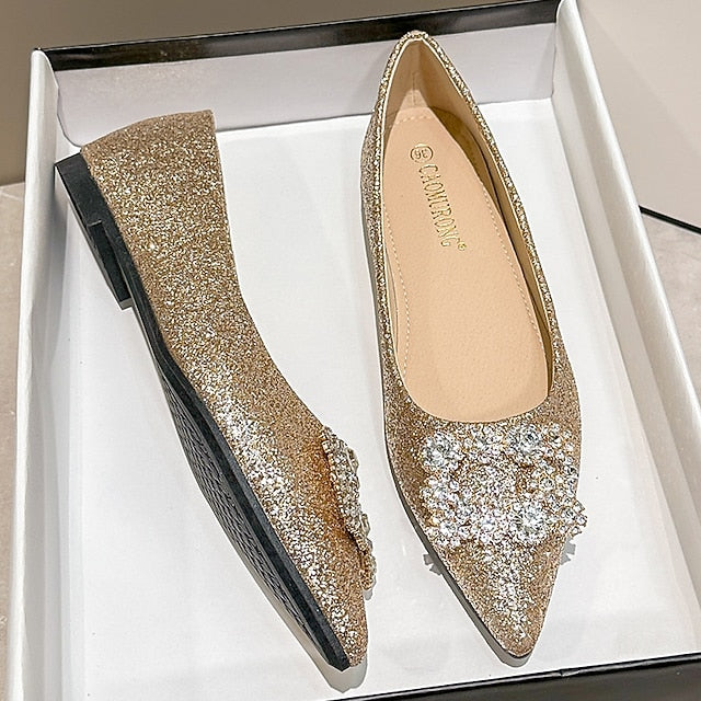 Rhinestone Silver Embellished Women's with Flats Glitter