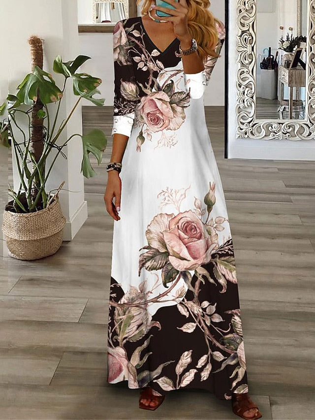 Women's Maxi Dress Casual Dress Floral Print V Neck Maxi
