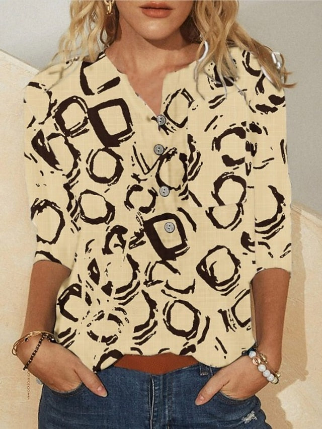 Women's Shirt Blouse Buttons Print Floral Stylish Classic