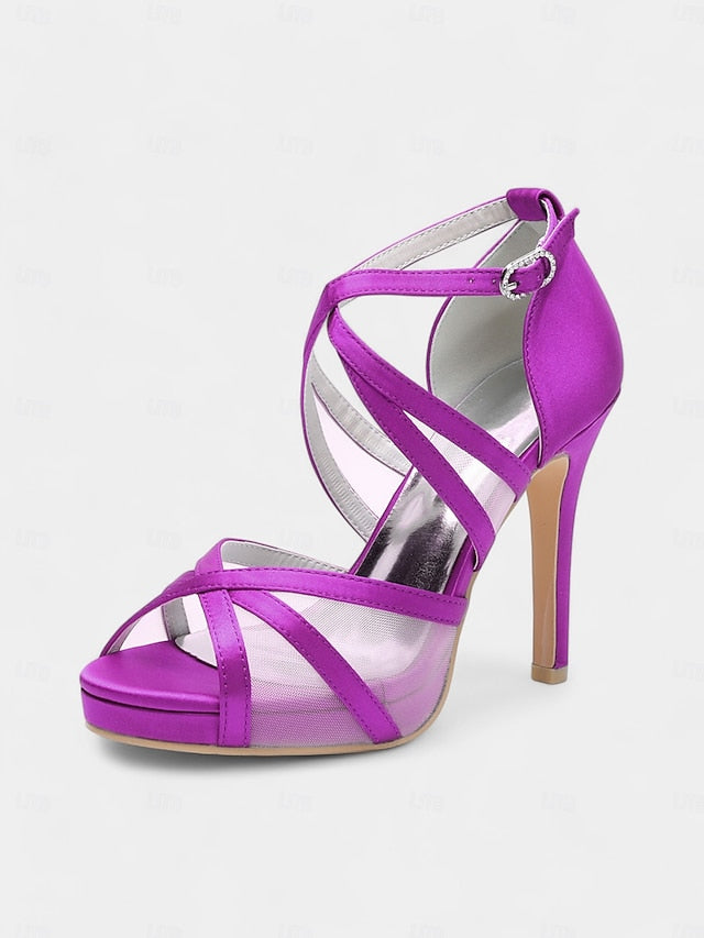 Heel with Satin Sandals High Cross Straps White Bridal Perfect -