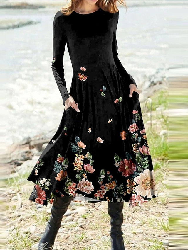 Women's Midi Dress A Line Dress Fit And Flare Dress