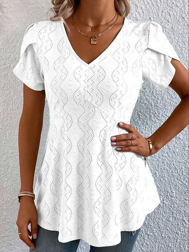 Women's Shirt Blouse Casual Cut Out Short Sleeve Regular