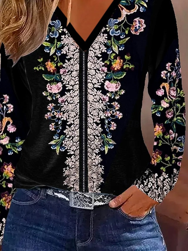 Women's T Shirt Print Graphic Plants Tribal Vintage Stylish