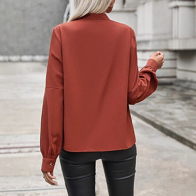 Women's Shirt Elegant Satin Top Blouse Ruched Buttons Plain