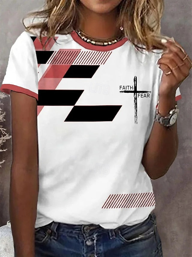 Women's T Shirt Print Graphic Geometric Letter Vintage