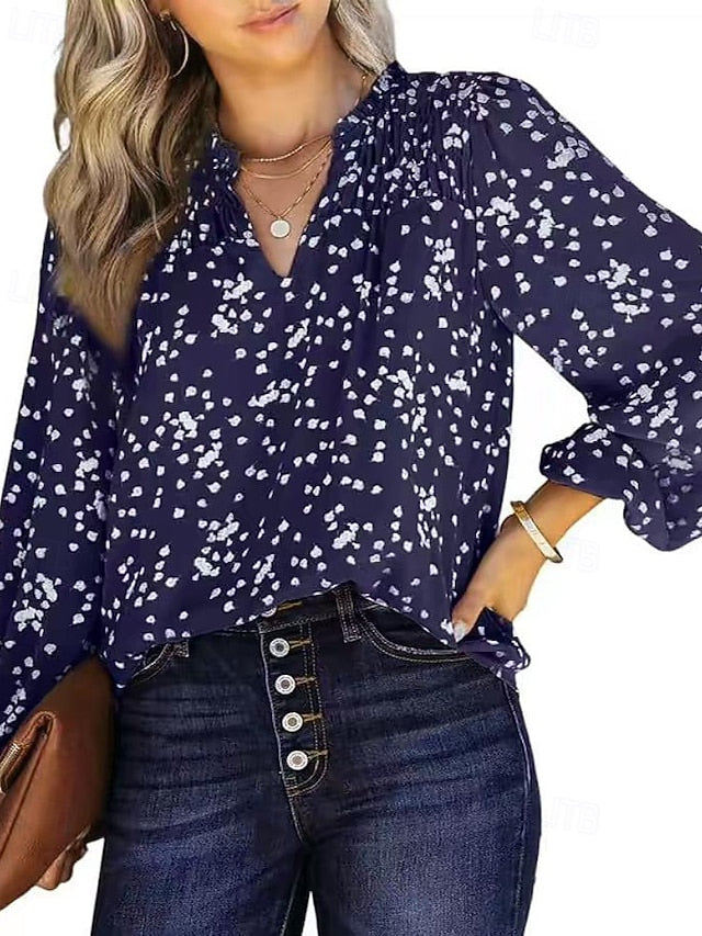 Women's Blouse Ruched Print Polka Dot Vintage Stylish Long