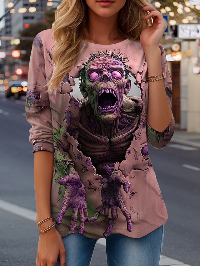 Women's T Shirt Graphic Skull Vintage Fashion Stylish Long