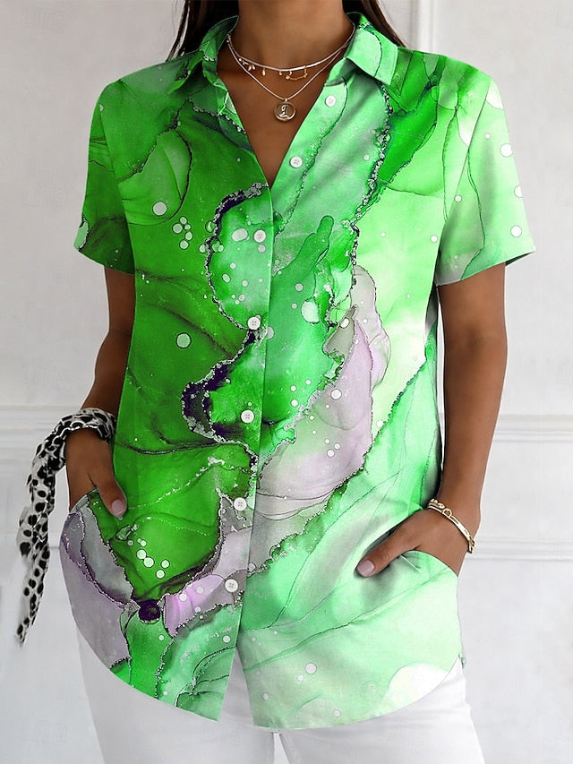 Women's Shirt Buttons Print Graphic Geometric Vintage