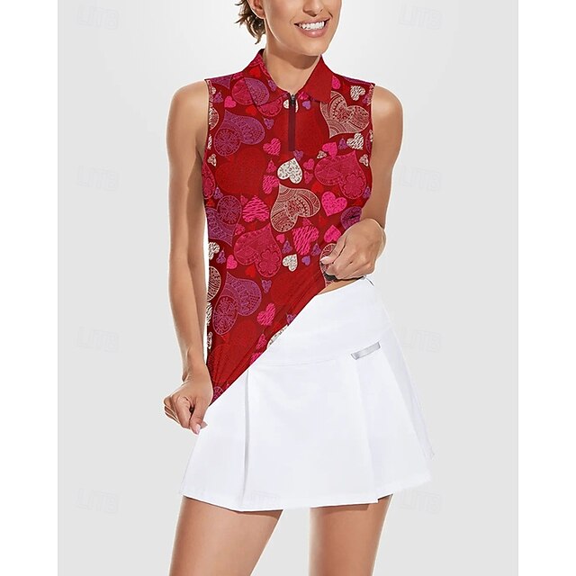 Women's Heart Tennis Shirt Sleeveless Print UPF50+ Quick