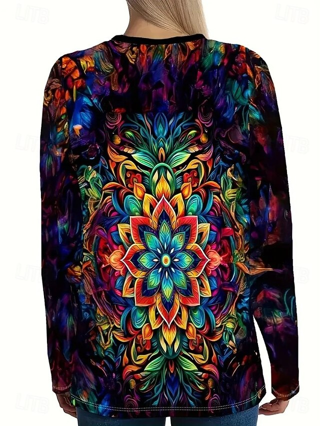 Women's T Shirt Print Graphic Mandala Geometry Vintage