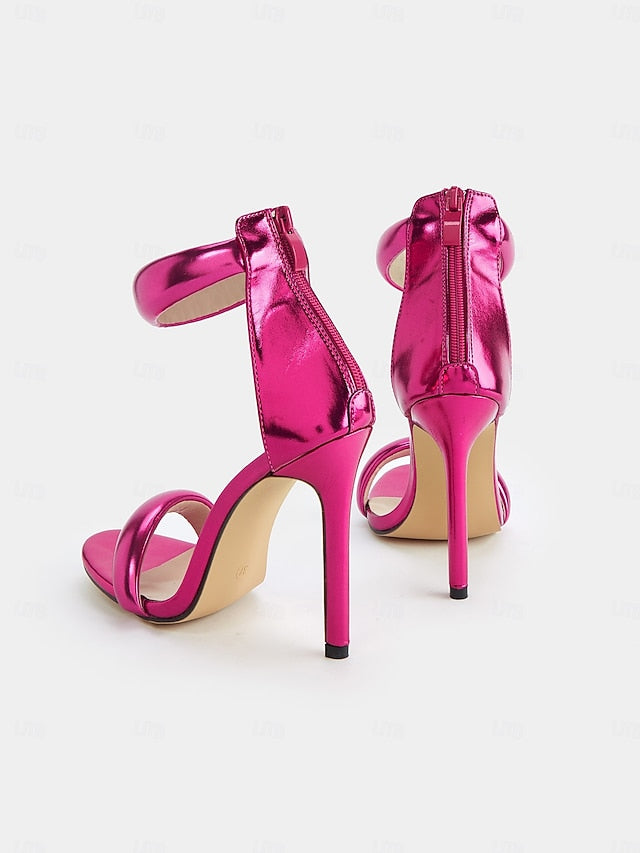 Heels for Women Ankle - Metallic Stiletto Strap Fuchsia