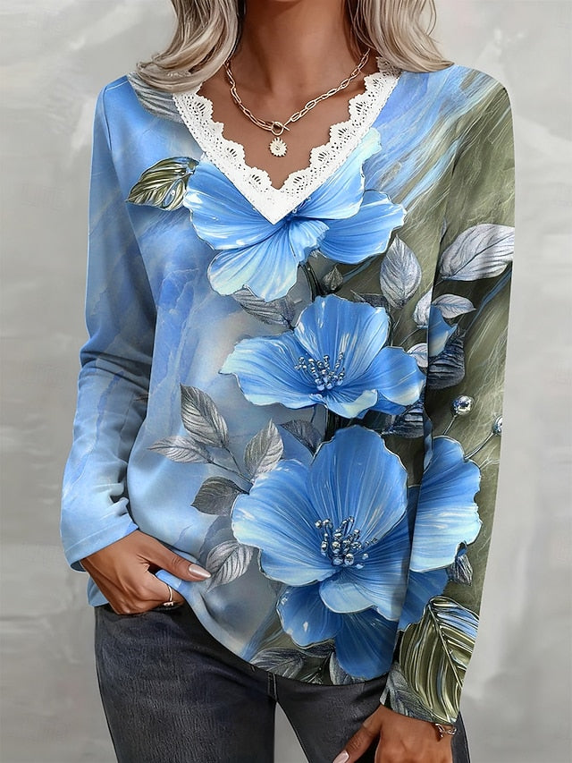 Women's T Shirt Lace Print Floral Graphic Vintage Stylish