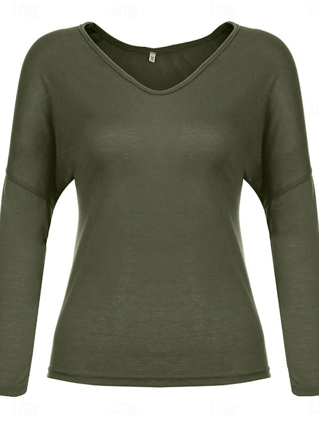 Women's Blouse Solid Color Stylish Casual Long Sleeve V