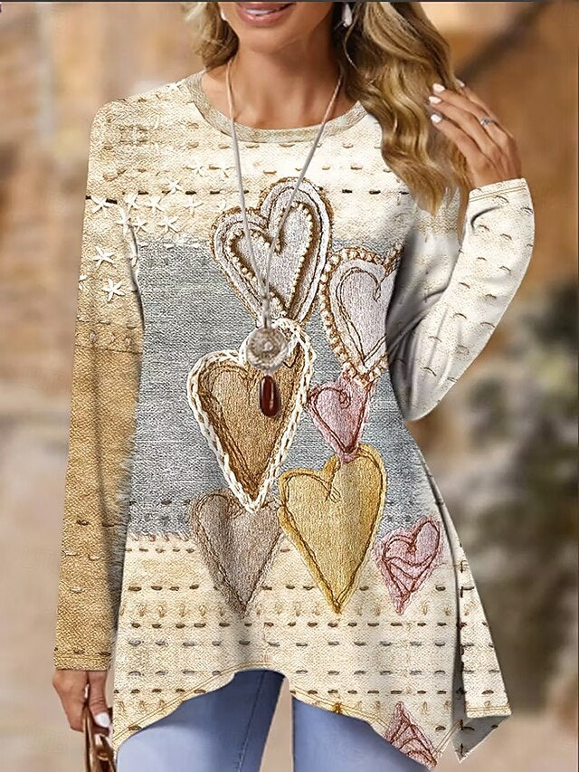Women's Tunic Print Heart Graphic Abstract Elegant Vintage