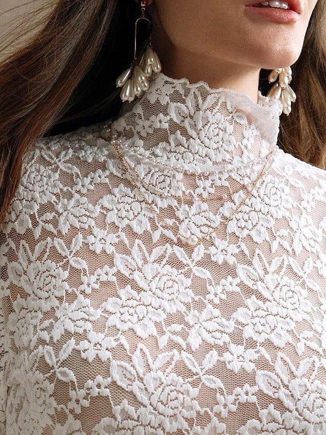 Women's Blouse Lace Tops Lace Plain Stylish Long Sleeve