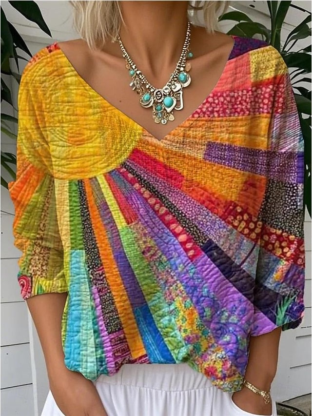 Women's Blouse Graphic Geometric Striped Elegant Tropical