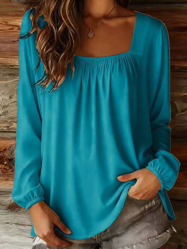 Women's T-Shirt Solid Color Stylish Casual Long Sleeve