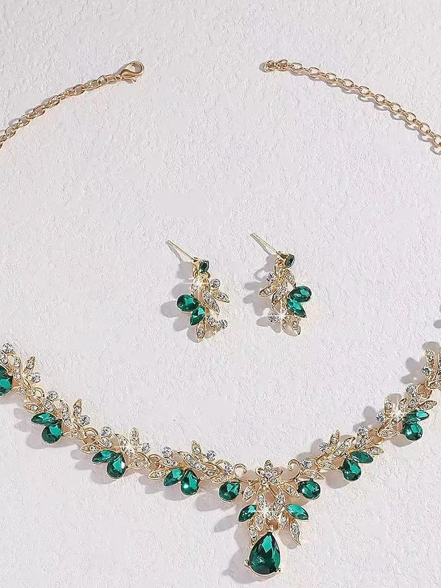 - with Pendant Jewelry Teardrop Women's Gold Set Rhinestone