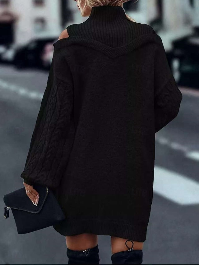 Women's Sweater Dress Elegant Casual Soft Pure Color Ribbed