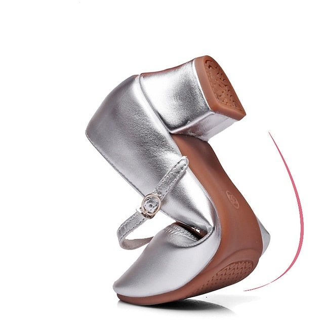 Women's Mary Jane Gold Dance with Buckle Shoes Low Heel