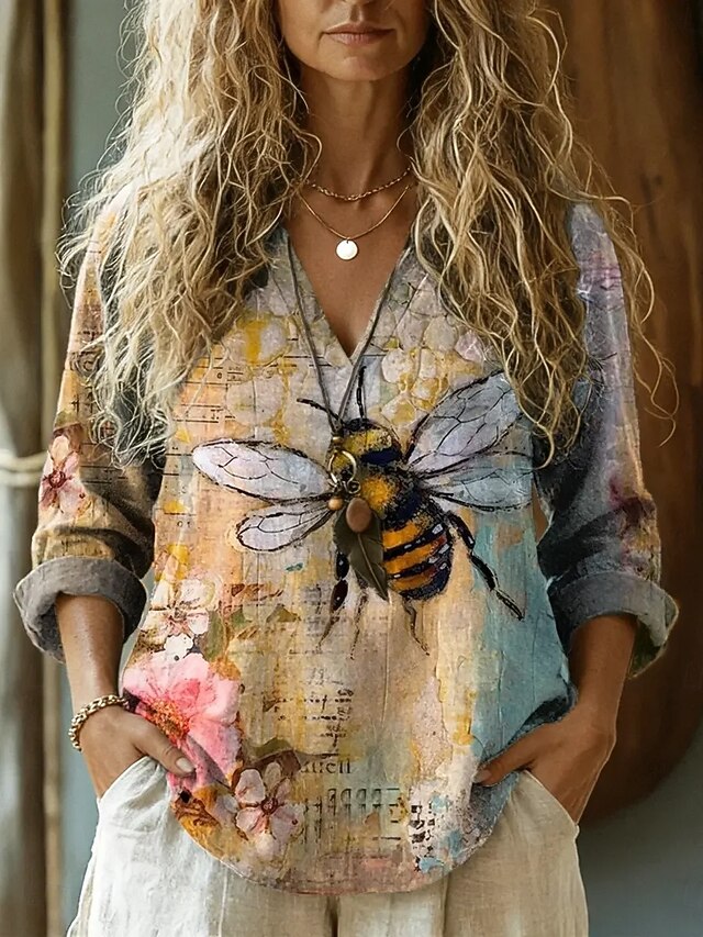 Women's Blouse Linen Like Breathable Lightweight Floral