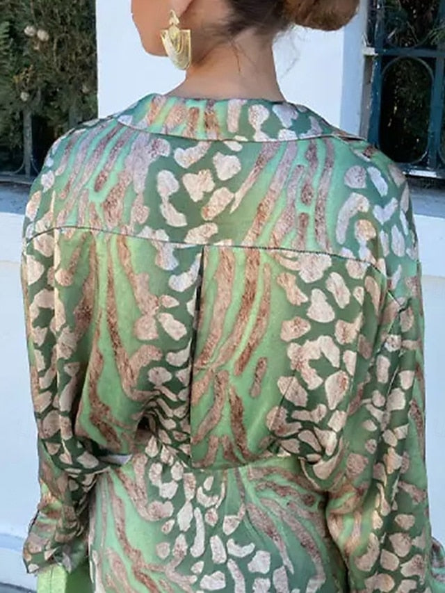 Women's Shirt Pencil Long Sleeve V Neck Ombre Print Elegant