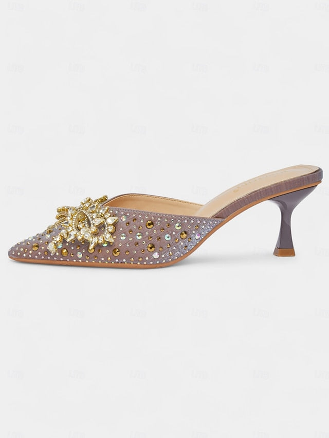 Glitter Slip-On Rhinestone Mules Women's Toe - Pointed