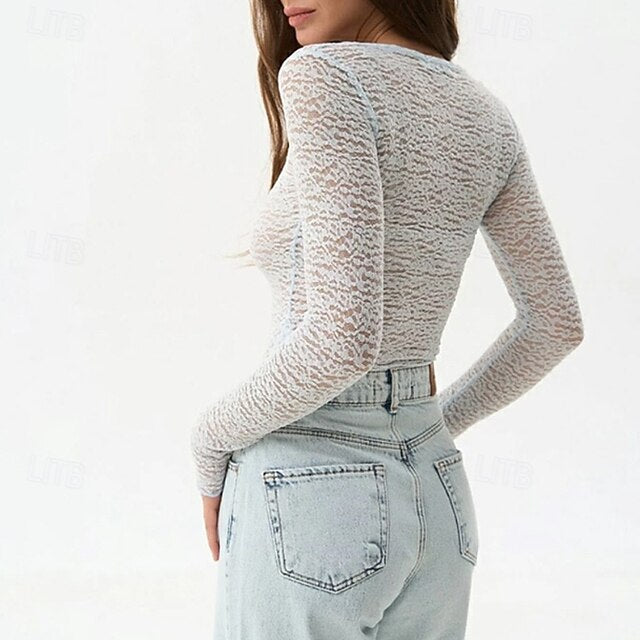 Women's Blouse Solid Color Modern Casual Long Sleeve Crew