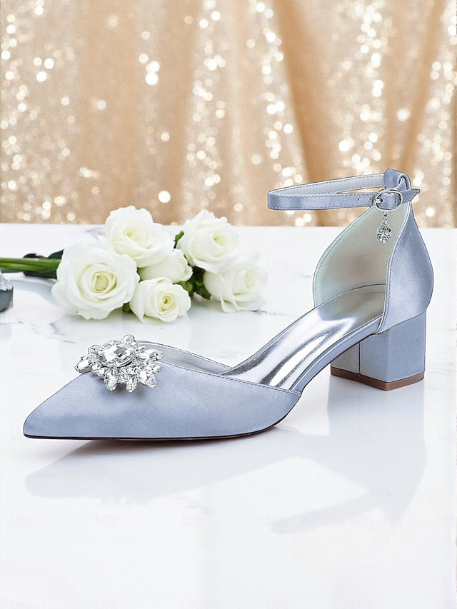 Heel Block Women's Shoes Burgundy with Satin Wedding