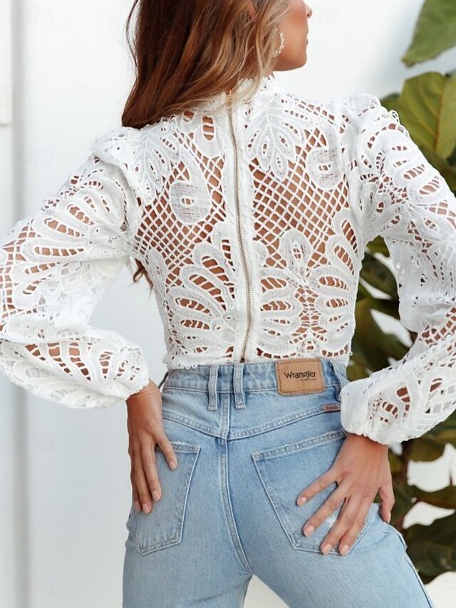 Women's Blouse Lace Patchwork Solid Color Stylish Basic