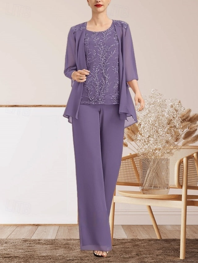 Dress Mother Piece 3 Pantsuit of Bride Elegant Guest Wedding the