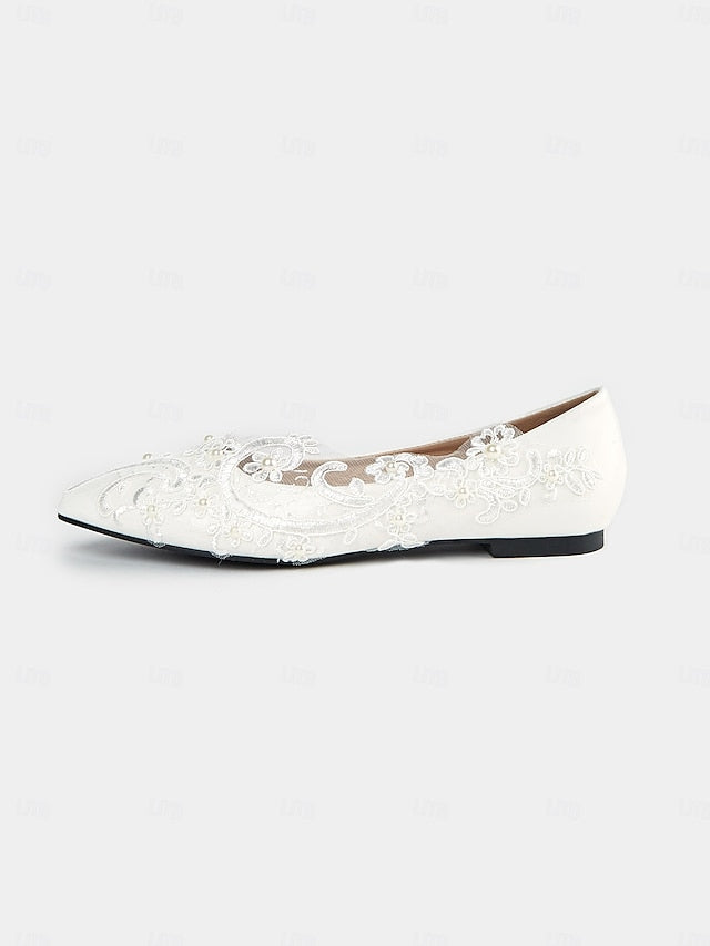 Mesh with Floral White Appliqué Design Shoes and Lace Wedding