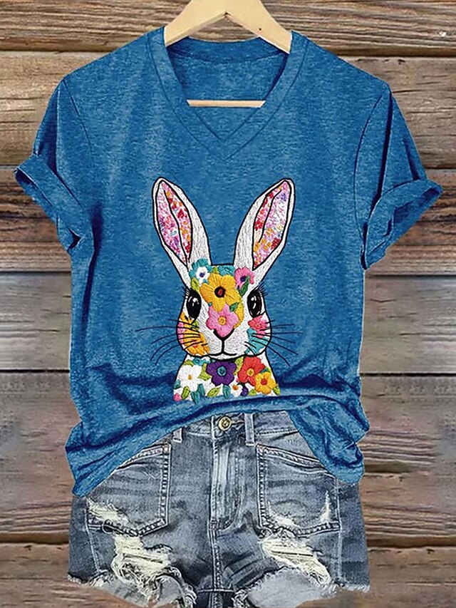Easter Women's T Shirt Print Floral Graphic Animal Stylish