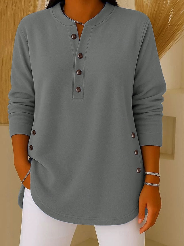 Women's T Shirt Tee Top Buttons Plain Elegant Fashion