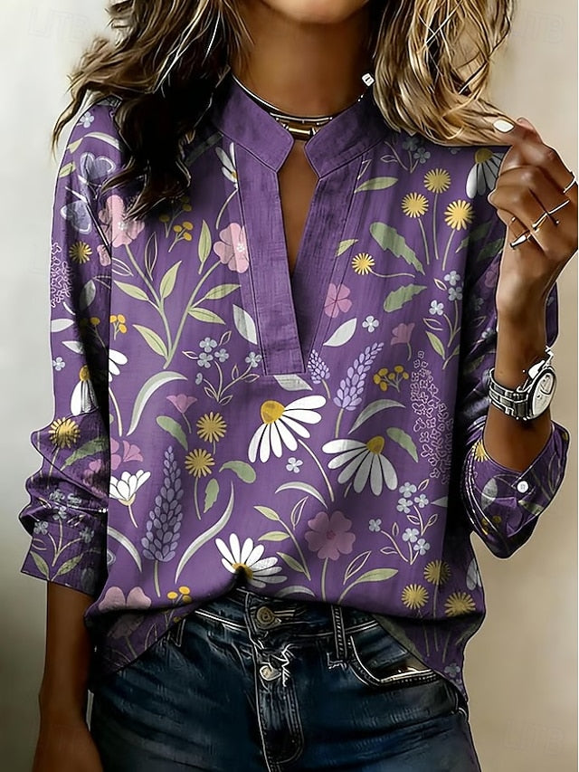 Women's Shirt Floral Graphic Vintage Stylish Long Sleeve
